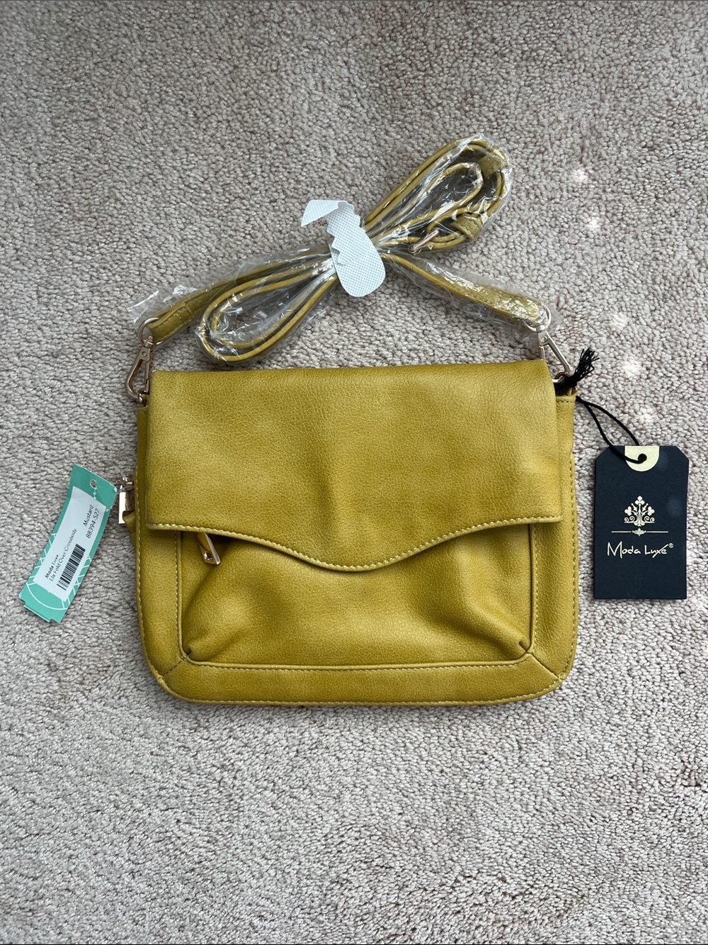 Moda Luxe Mustard Crossbody Bag with Front Flap New With Tags